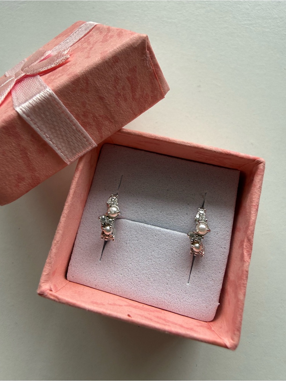 Sterling Silver Cz & Pearl Cluster Huggie Hoop Earrings